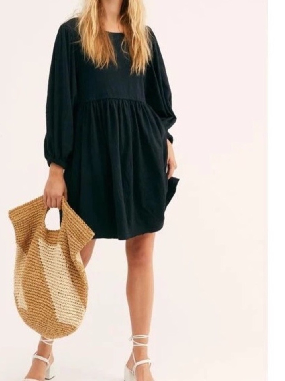 Free People Beach Get Obsessed Gauzy Babydoll Dress Black Boho Vacation